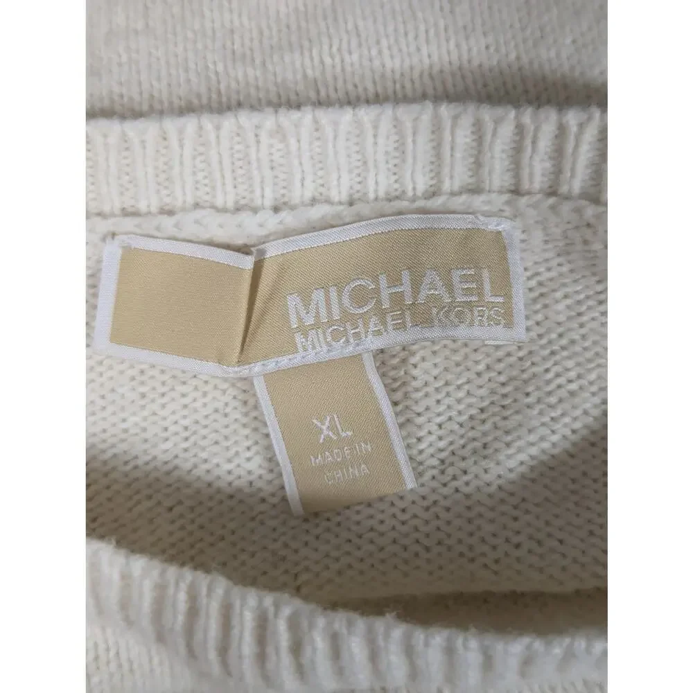 MICHAEL KORS! VANILLA CREAM BELL SLEEVE GOLD STUDDED SCOOP SWEATER! SZ XL - Picture 7 of 10